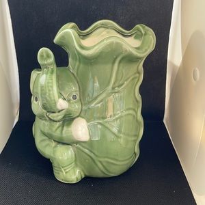 Small green elephant vase-planter